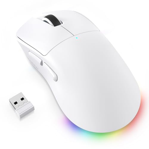 A.JAZZ NJ08 Tri-Mode Kabellose Gaming Maus, 1000Hz 70g Leicht, PC Mouse Mittel-Groß Ergonomisch, 12800 DPI 6 Stufen, Bluetooth/2.4G/USB-C, RGB Wiederaufladbar für Laptop/Mac - Weiß Bild 1