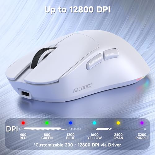 A.JAZZ NJ08 Tri-Mode Kabellose Gaming Maus, 1000Hz 70g Leicht, PC Mouse Mittel-Groß Ergonomisch, 12800 DPI 6 Stufen, Bluetooth/2.4G/USB-C, RGB Wiederaufladbar für Laptop/Mac - Weiß Bild 4