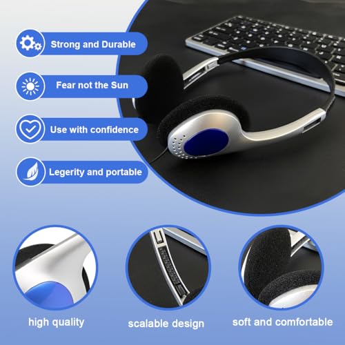 1 Stück Retro-Kopfhörer Over-Ear im 80er Design – Leichtgewicht Stereo-Kopfhörer mit Kabel für Smartphones, Inklusive Ohrpolster aus Schaum und 3,5mm Klinkenstecker,Blau Bild 2