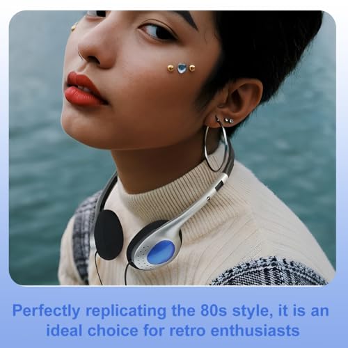 1 Stück Retro-Kopfhörer Over-Ear im 80er Design – Leichtgewicht Stereo-Kopfhörer mit Kabel für Smartphones, Inklusive Ohrpolster aus Schaum und 3,5mm Klinkenstecker,Blau Bild 4