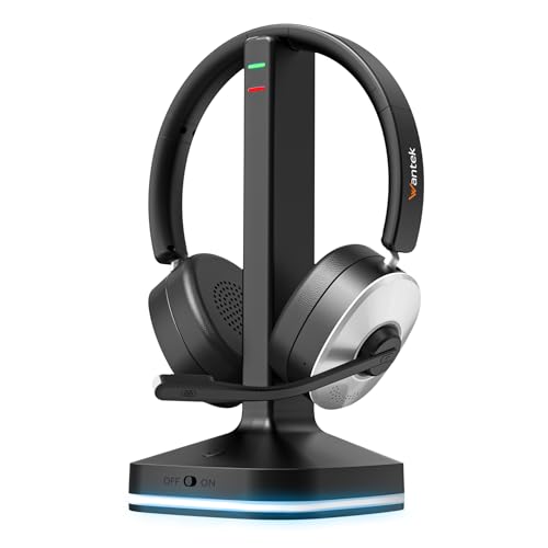 Wantek Bluetooth Headset mit Mikrofon,Kabelloses Headset mit USB-Dongle & Ladestation,Noise Cancelling Mikrofon,55 Std.Akku,Stummschalttaste,Büro Headset für PC Laptop,Handy,Home Office,Teams Zoom Bild 1