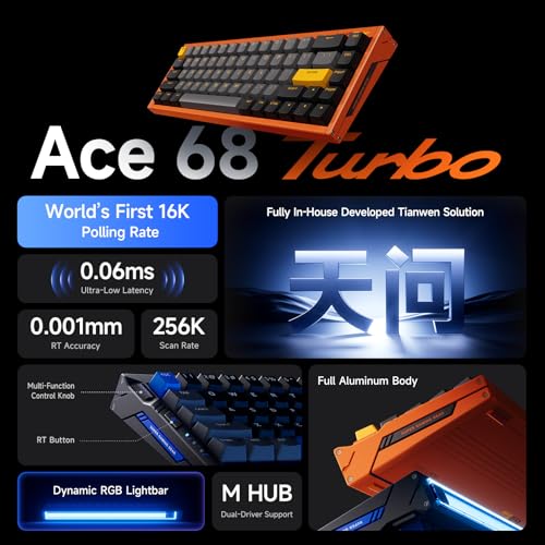 MCHOSE Ace68 Turbo HE Gaming-Tastatur, Magnetischer Hall-Effekt, ultraschnelle 16K, 0,001mm Präzision, Schnelltrigger, einstellbare Adjustable Actuation, Vollaluminium, Wired, RGB, SOCD/Makro, Schwarz Bild 2