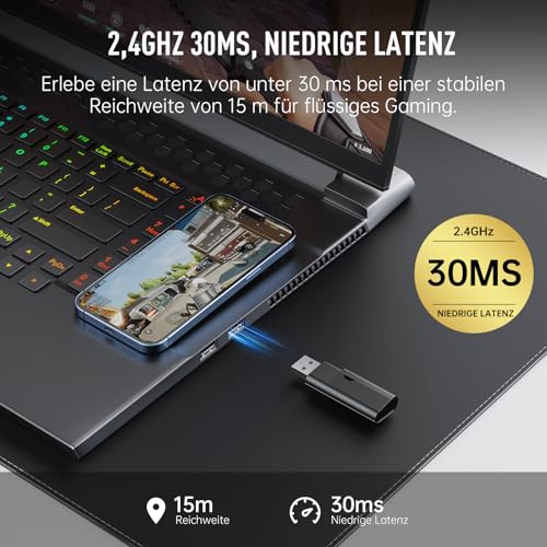 EKSA 2.4GHz Wireless Gaming Headset für PS5/PS4, PC, Switch, Mac, Bluetooth 5.4 Gaming Headset mit Mikrofon,169g Ultraleicht, RGB, Typ-C, 35 Stunden Akkulaufzeit, PC Gaming Kopfhörer Bild 3