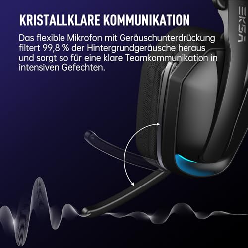 EKSA 2.4GHz Wireless Gaming Headset für PS5/PS4, PC, Switch, Mac, Bluetooth 5.4 Gaming Headset mit Mikrofon,169g Ultraleicht, RGB, Typ-C, 35 Stunden Akkulaufzeit, PC Gaming Kopfhörer Bild 5