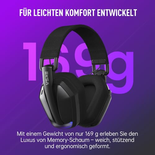 EKSA 2.4GHz Wireless Gaming Headset für PS5/PS4, PC, Switch, Mac, Bluetooth 5.4 Gaming Headset mit Mikrofon,169g Ultraleicht, RGB, Typ-C, 35 Stunden Akkulaufzeit, PC Gaming Kopfhörer Bild 6
