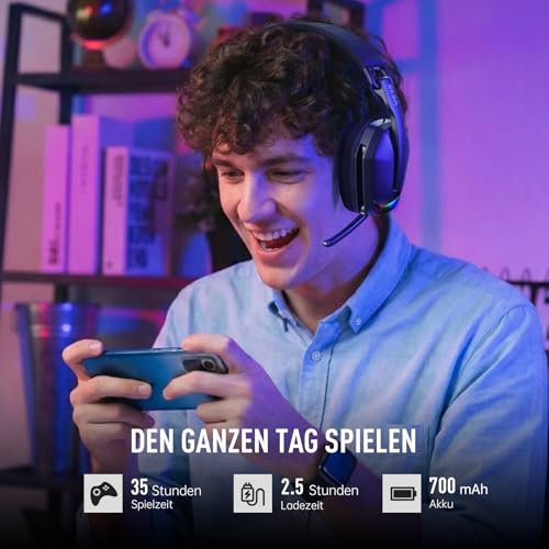 EKSA 2.4GHz Wireless Gaming Headset für PS5/PS4, PC, Switch, Mac, Bluetooth 5.4 Gaming Headset mit Mikrofon,169g Ultraleicht, RGB, Typ-C, 35 Stunden Akkulaufzeit, PC Gaming Kopfhörer Bild 7