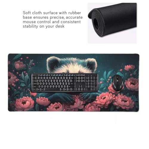 Mauspad XXL 1000x500mm, Kleiner Waschbär Mousepad XXL Mauspad Gaming Blumen Mouse Pad mit Genähten Kanten, Rutschfest Schreibtisch Unterlage Groß Desk Mat für Tastatur und Maus PC Zubehör -MP886 Bild 4