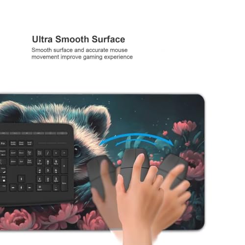 Mauspad XXL 1000x500mm, Kleiner Waschbär Mousepad XXL Mauspad Gaming Blumen Mouse Pad mit Genähten Kanten, Rutschfest Schreibtisch Unterlage Groß Desk Mat für Tastatur und Maus PC Zubehör -MP886 Bild 6