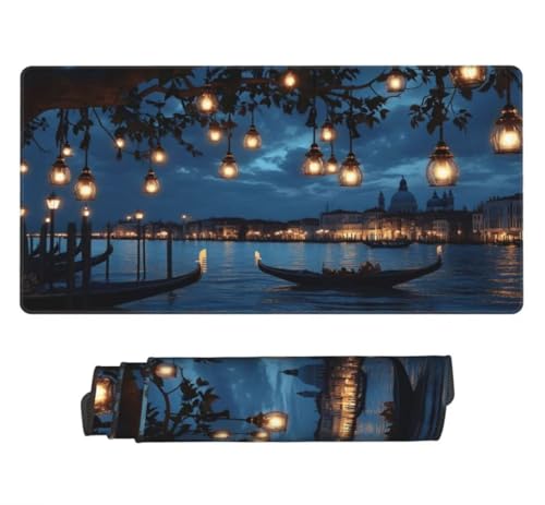 Gaming Mauspad XXL Nachtlandschaft, Großes Mousepad 1000 x 500 x 3 mm, Mouse Pad Groß, Schreibtischunterlage Venedig Wasserdicht, Genähte Kanten Mauspads, rutschfeste Gummibasis Maus Pad -MP809 Bild 2