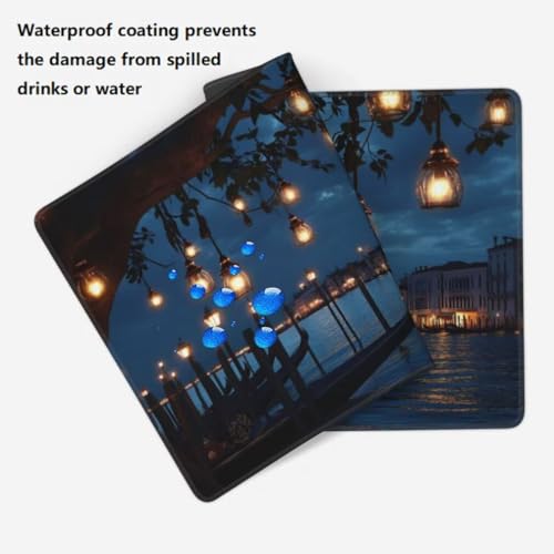 Gaming Mauspad XXL Nachtlandschaft, Großes Mousepad 1000 x 500 x 3 mm, Mouse Pad Groß, Schreibtischunterlage Venedig Wasserdicht, Genähte Kanten Mauspads, rutschfeste Gummibasis Maus Pad -MP809 Bild 4