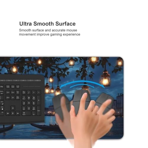 Gaming Mauspad XXL Nachtlandschaft, Großes Mousepad 1000 x 500 x 3 mm, Mouse Pad Groß, Schreibtischunterlage Venedig Wasserdicht, Genähte Kanten Mauspads, rutschfeste Gummibasis Maus Pad -MP809 Bild 5