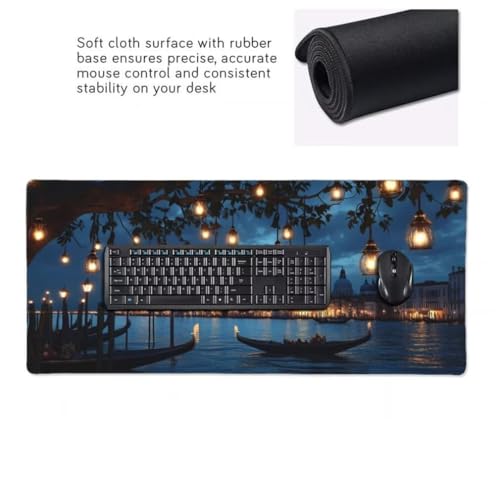Gaming Mauspad XXL Nachtlandschaft, Großes Mousepad 1000 x 500 x 3 mm, Mouse Pad Groß, Schreibtischunterlage Venedig Wasserdicht, Genähte Kanten Mauspads, rutschfeste Gummibasis Maus Pad -MP809 Bild 6