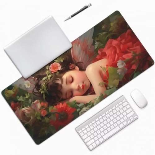 Mauspad XXL 1000x500mm, Engel Mousepad XXL Mauspad Gaming Süß Mouse Pad mit Genähten Kanten, Rutschfest und Wasserabweisend Schreibtisch Unterlage Groß Desk Mat für Tastatur, Maus, PC Zubehör -MP866 Bild 3