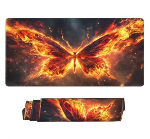 Gaming Mauspad XXL Orange, Großes Mousepad 1000 x 500 x 3 mm, Mouse Pad Groß, Schreibtischunterlage Flammenfalter Wasserdicht, Genähte Kanten Mauspads, rutschfeste Gummibasis Maus Pad -MP825 Bild 1