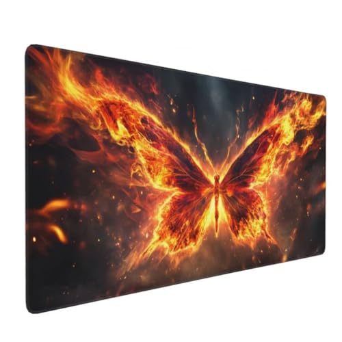Gaming Mauspad XXL Orange, Großes Mousepad 1000 x 500 x 3 mm, Mouse Pad Groß, Schreibtischunterlage Flammenfalter Wasserdicht, Genähte Kanten Mauspads, rutschfeste Gummibasis Maus Pad -MP825 Bild 2