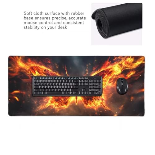 Gaming Mauspad XXL Orange, Großes Mousepad 1000 x 500 x 3 mm, Mouse Pad Groß, Schreibtischunterlage Flammenfalter Wasserdicht, Genähte Kanten Mauspads, rutschfeste Gummibasis Maus Pad -MP825 Bild 4
