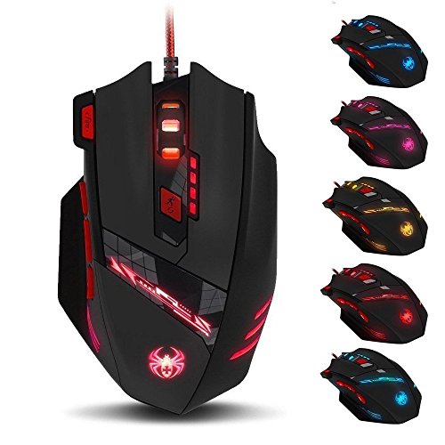 zelotes Kabelgebundene Gaming-Maus, 9200 DPI, 8 programmierbare Tasten, 8 Gewichtsblöcke, Multi-Modi-Hintergrundbeleuchtung, ergonomisches Design, optische USB-Gaming-Maus für Laptop, PC, Mac, Schwarz Bild 1