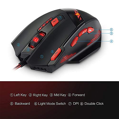 zelotes Kabelgebundene Gaming-Maus, 9200 DPI, 8 programmierbare Tasten, 8 Gewichtsblöcke, Multi-Modi-Hintergrundbeleuchtung, ergonomisches Design, optische USB-Gaming-Maus für Laptop, PC, Mac, Schwarz Bild 5