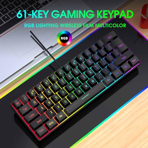 Goshyda Kabelgebundene Tastatur- und Mauskombination, RGB-hintergrundbeleuchtete 61-Tasten-Gaming-Tastatur mit Multimedia-Funktionstasten und Ergonomischer Maus, für PC-Laptop-Computer (schwarzes Bild 2
