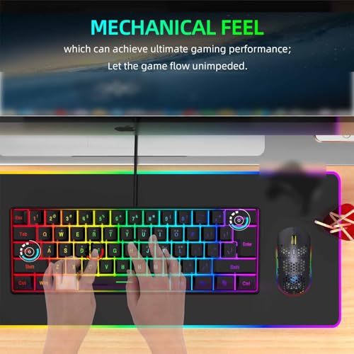 Goshyda Kabelgebundene Tastatur- und Mauskombination, RGB-hintergrundbeleuchtete 61-Tasten-Gaming-Tastatur mit Multimedia-Funktionstasten und Ergonomischer Maus, für PC-Laptop-Computer (schwarzes Bild 3