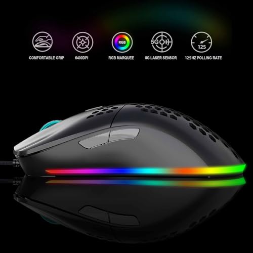 Goshyda Kabelgebundene Tastatur- und Mauskombination, RGB-hintergrundbeleuchtete 61-Tasten-Gaming-Tastatur mit Multimedia-Funktionstasten und Ergonomischer Maus, für PC-Laptop-Computer (schwarzes Bild 6