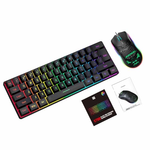 Goshyda Kabelgebundene Tastatur- und Mauskombination, RGB-hintergrundbeleuchtete 61-Tasten-Gaming-Tastatur mit Multimedia-Funktionstasten und Ergonomischer Maus, für PC-Laptop-Computer (schwarzes Bild 7