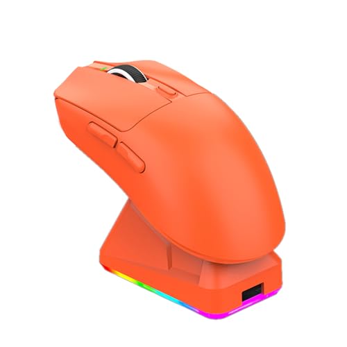 Diyeeni RGB-Gaming-Maus mit Ladestation, Leichte Kabellose Maus mit 7 Programmierbaren Tasten, Dreifachmodus (2,4 G, Kabelgebunden und Bluetooth), Integrierter 300-mAh-akkus (ORANGE) Bild 1