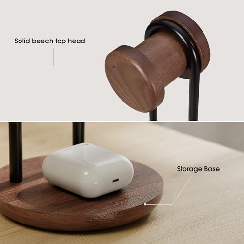 Fenge Kopfhörerständer aus Massivholz und Metall, universeller Headset-Ständer für den Schreibtisch, beschwerte Basis, Kopfhörerhalterung für PC-Gaming-Headset-Display, Büro, Zuhause (Braun) Bild 3