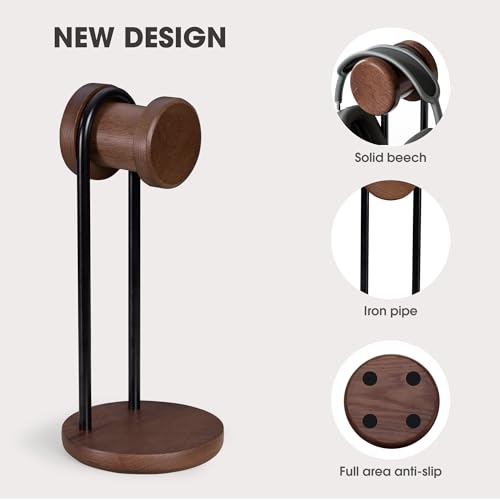 Fenge Kopfhörerständer aus Massivholz und Metall, universeller Headset-Ständer für den Schreibtisch, beschwerte Basis, Kopfhörerhalterung für PC-Gaming-Headset-Display, Büro, Zuhause (Braun) Bild 4