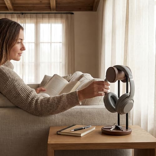 Fenge Kopfhörerständer aus Massivholz und Metall, universeller Headset-Ständer für den Schreibtisch, beschwerte Basis, Kopfhörerhalterung für PC-Gaming-Headset-Display, Büro, Zuhause (Braun) Bild 5