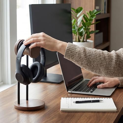 Fenge Kopfhörerständer aus Massivholz und Metall, universeller Headset-Ständer für den Schreibtisch, beschwerte Basis, Kopfhörerhalterung für PC-Gaming-Headset-Display, Büro, Zuhause (Braun) Bild 6