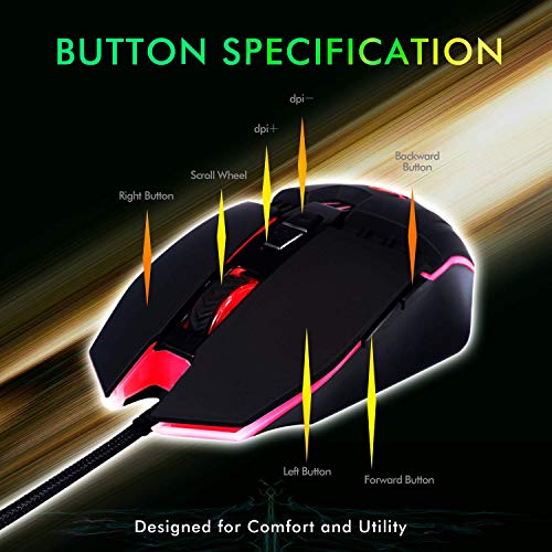 LYCANDER LMC378 Gaming-Maus, kabelgebunden, Optische USB-Mäuse mit Einstellbarer DPI, bis zu 6400, 7 Tasten, LED, 1, 5 m Kabel (Packung mit 2) Bild 3