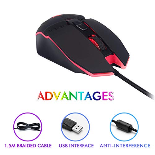 LYCANDER LMC378 Gaming-Maus, kabelgebunden, Optische USB-Mäuse mit Einstellbarer DPI, bis zu 6400, 7 Tasten, LED, 1, 5 m Kabel (Packung mit 2) Bild 4
