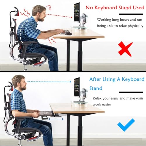 360° drehbare Maus-Plattform unter dem Schreibtisch und verschiebbare Tastaturablage, ergonomische ausziehbare Computer-Schublade, für Heimbüro und Gaming-Setup Bild 4