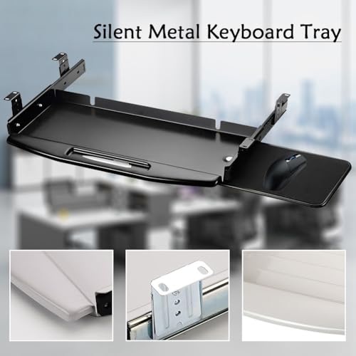 360° drehbare Maus-Plattform unter dem Schreibtisch und verschiebbare Tastaturablage, ergonomische ausziehbare Computer-Schublade, für Heimbüro und Gaming-Setup Bild 5