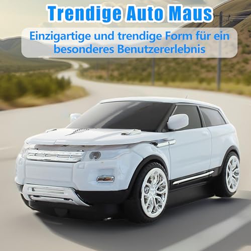 Kabellose Maus Cooler Autoform mit LED-Licht,Leise Tragbar Niedliches Lustiges Optisch Maus mit 2,4G USB Empfänger, für Computer Laptops MacBook PC, Kinder Jungen Mädchen Erwachsene Geschenk(Weiß) Bild 2