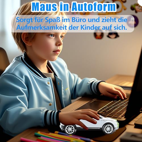 Kabellose Maus Cooler Autoform mit LED-Licht,Leise Tragbar Niedliches Lustiges Optisch Maus mit 2,4G USB Empfänger, für Computer Laptops MacBook PC, Kinder Jungen Mädchen Erwachsene Geschenk(Weiß) Bild 3