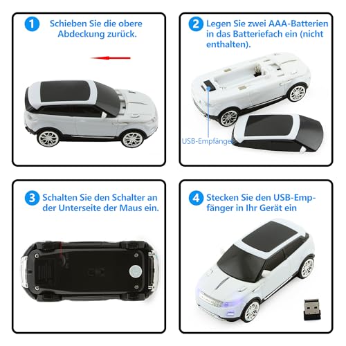 Kabellose Maus Cooler Autoform mit LED-Licht,Leise Tragbar Niedliches Lustiges Optisch Maus mit 2,4G USB Empfänger, für Computer Laptops MacBook PC, Kinder Jungen Mädchen Erwachsene Geschenk(Weiß) Bild 5
