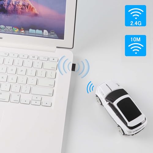 Kabellose Maus Cooler Autoform mit LED-Licht,Leise Tragbar Niedliches Lustiges Optisch Maus mit 2,4G USB Empfänger, für Computer Laptops MacBook PC, Kinder Jungen Mädchen Erwachsene Geschenk(Weiß) Bild 7