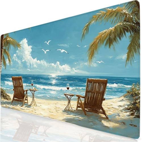Gaming Mauspad Stuhl Mauspad XXL 120x60cm Mousepad Strand Schreibtischunterlage mit Anti Rutsch Basis Mouse Pad, Wasserdicht und Rutschfest Desk Mat für Tastatur und Maus, Laptop & PC,Geschenke YG-780 Bild 1