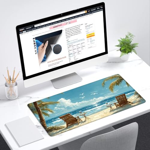 Gaming Mauspad Stuhl Mauspad XXL 120x60cm Mousepad Strand Schreibtischunterlage mit Anti Rutsch Basis Mouse Pad, Wasserdicht und Rutschfest Desk Mat für Tastatur und Maus, Laptop & PC,Geschenke YG-780 Bild 2