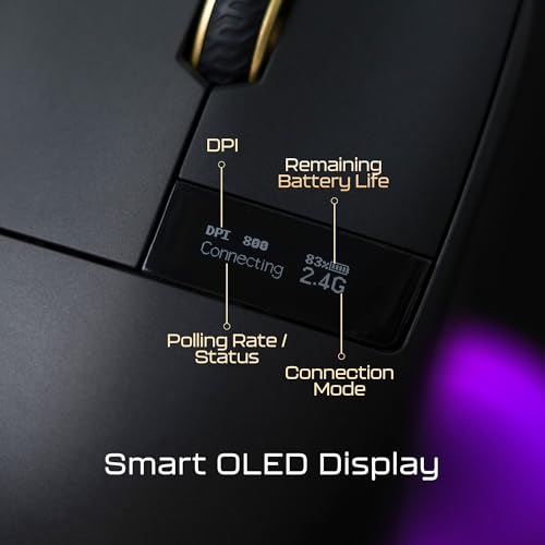 Kabellose Maus, Chilkey Glacier LW 8K L Gaming-Maus mit OLED-Bildschirm, 47 g ultraleicht, 8K Polling, maximal 30.000 DPI, optische Schalter, Tri-Mode 2.4G/USB-C/Bluetooth 5.2, unterstützt PC/Mac Bild 3
