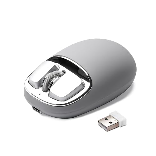 YUNZII C1 Silikon-Funkmaus,Tri-Mode 2,4 GHz/USB-C/Bluetooth Maus, 4800 DPI Optisches Abtastung, 6 Verstellstufen, anpassbare Maus für Laptop/PC/Mac/iPad (Grau Silber) Bild 1