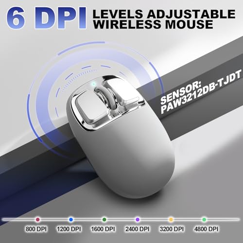 YUNZII C1 Silikon-Funkmaus,Tri-Mode 2,4 GHz/USB-C/Bluetooth Maus, 4800 DPI Optisches Abtastung, 6 Verstellstufen, anpassbare Maus für Laptop/PC/Mac/iPad (Grau Silber) Bild 4