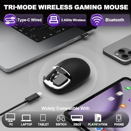 YUNZII C1 Silikon-Funkmaus,Tri-Mode 2,4 GHz/USB-C/Bluetooth Maus, 4800 DPI Optisches Abtastung, 6 Verstellstufen, anpassbare Maus für Laptop/PC/Mac/iPad (Schwarz Silber) Bild 3