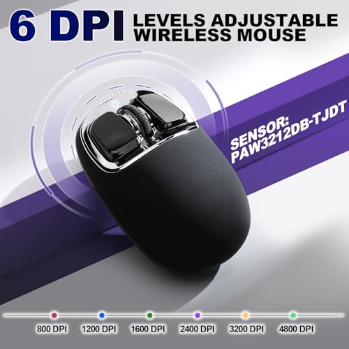 YUNZII C1 Silikon-Funkmaus,Tri-Mode 2,4 GHz/USB-C/Bluetooth Maus, 4800 DPI Optisches Abtastung, 6 Verstellstufen, anpassbare Maus für Laptop/PC/Mac/iPad (Schwarz Silber) Bild 4
