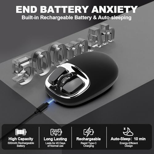 YUNZII C1 Silikon-Funkmaus,Tri-Mode 2,4 GHz/USB-C/Bluetooth Maus, 4800 DPI Optisches Abtastung, 6 Verstellstufen, anpassbare Maus für Laptop/PC/Mac/iPad (Schwarz Silber) Bild 6