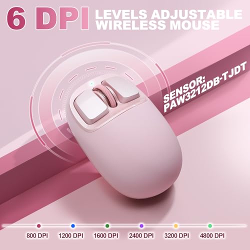 YUNZII C1 Silikon-Funkmaus,Tri-Mode 2,4 GHz/USB-C/Bluetooth Maus, 4800 DPI Optisches Abtastung, 6 Verstellstufen, anpassbare Maus für Laptop/PC/Mac/iPad (Rosa) Bild 4