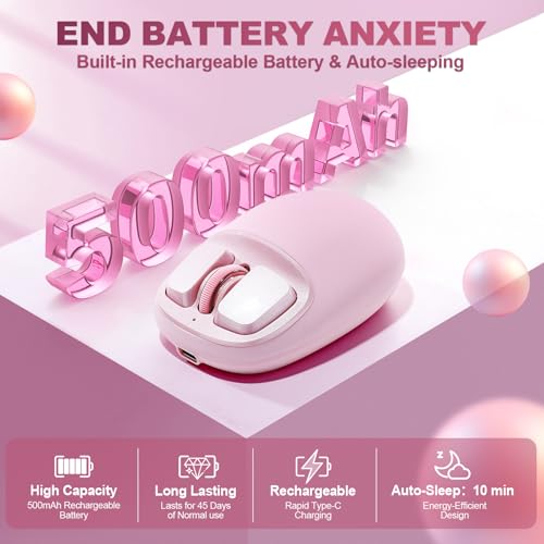 YUNZII C1 Silikon-Funkmaus,Tri-Mode 2,4 GHz/USB-C/Bluetooth Maus, 4800 DPI Optisches Abtastung, 6 Verstellstufen, anpassbare Maus für Laptop/PC/Mac/iPad (Rosa) Bild 6