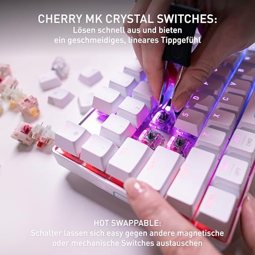 Cherry XTRFY MX 8.2 Pro TMR Wireless - Magnetisch-Mechanische TKL-Gaming-Tastatur, Anpassbare Cherry MK Crystal TMR Switches, PBT, Hot-Swap, RapidTrigger, SnapKey/SOCD, 8KHz, DE Layout QWERTZ, Weiß Bild 3